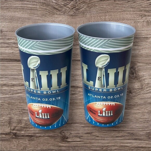 2 (TWO) Official NFL Superbowl LIII Patriots v Rams 32 oz Plastic Cups NEW - Picture 2 of 8